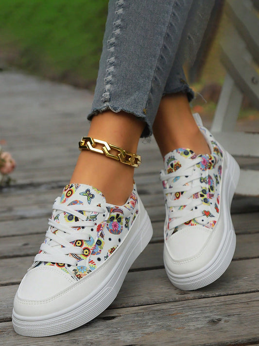 White Campus Chic: Lace-Up Color Block Sneakers