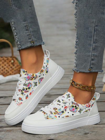 White Campus Chic: Lace-Up Color Block Sneakers