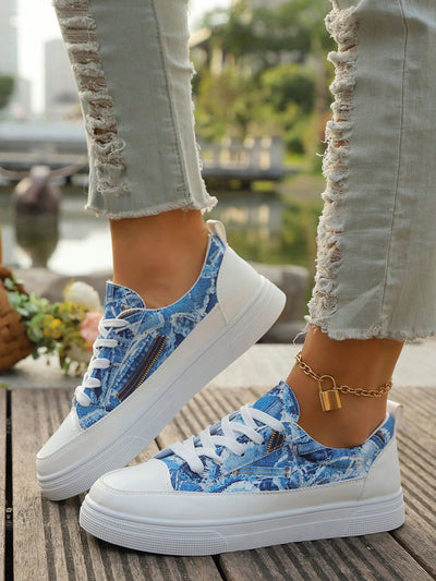 White Campus Chic: Lace-Up Color Block Sneakers