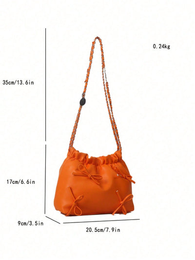 Chic Solid Color Bowknot PU Leather Shoulder Bag: Fashionable Tote for Women and Girls