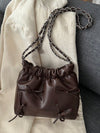 Chic Solid Color Bowknot PU Leather Shoulder Bag: Fashionable Tote for Women and Girls