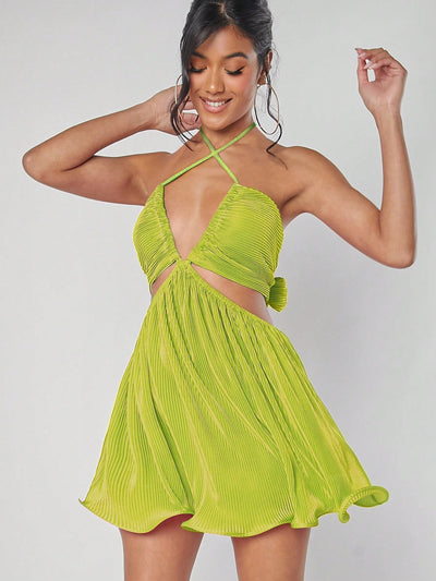 Unleash Your Inner Style Rebel with Haute Ombre Cut-Out Tie Back Pleated Dress