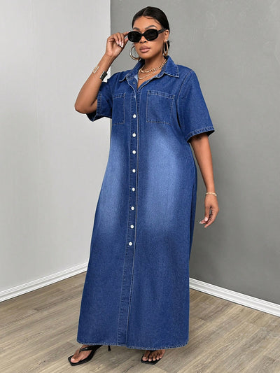 Chic & Stylish Plus Size Denim Shirt Dress - Perfect for Back to School