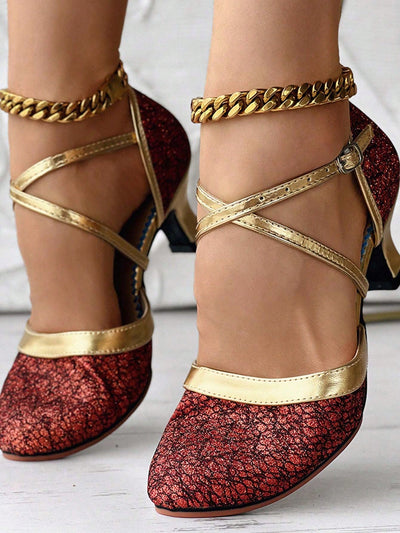 Red Glitter Latin Dance Shoes: Sparkle on the Dance Floor!