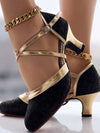 Black & Gold Sequined Latin Dance Shoes: Retro Glamour for Parties and Weddings