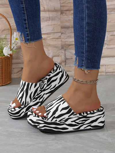 Funky Zebra Print Platform Wedge Slippers: A Stylish Addition to Your Shoe Collection