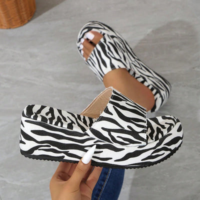 Funky Zebra Print Platform Wedge Slippers: A Stylish Addition to Your Shoe Collection