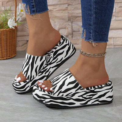 Funky Zebra Print Platform Wedge Slippers: A Stylish Addition to Your Shoe Collection