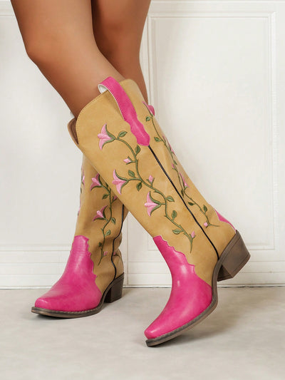 Floral Delight: Women's Embroidered Flower Platform Slip-On Boots