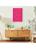 Close-up of colorful positive message canvas wall art with layered hand-lettered words