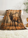 Rustic Deer Plush Blanket - Cozy Woodgrain Design for Year-Round Comfort