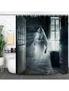 Spooky Halloween Ghost Printed Shower Curtain Set for Bathroom Decor