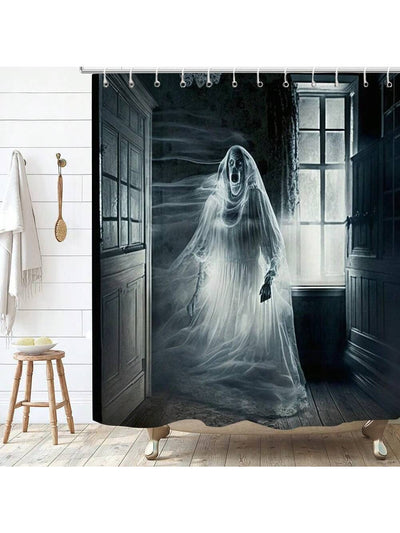 Spooky Halloween Ghost Printed Shower Curtain Set for Bathroom Decor