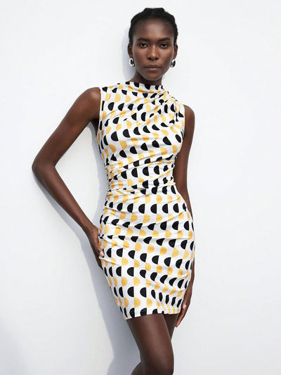 Chic Geometric Print Bodycon Mini Dress for Modern Elegance