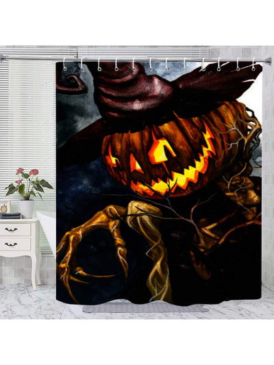 Spooktacular Halloween Pumpkin Printed Shower Curtain - Waterproof with 12 Hooks for Bathroom Decoration