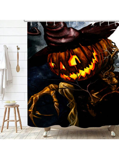 Spooktacular Halloween Pumpkin Printed Shower Curtain - Waterproof with 12 Hooks for Bathroom Decoration