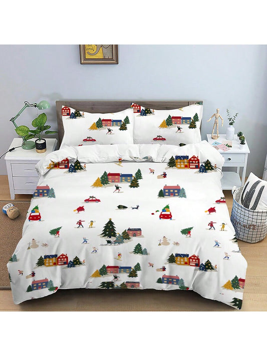 Festive Christmas Tree Duvet Cover Set - Cozy Holiday Bedroom Decor