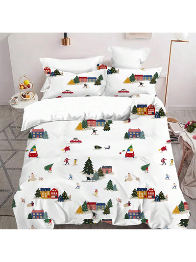 Festive Christmas Tree Duvet Cover Set - Cozy Holiday Bedroom Decor