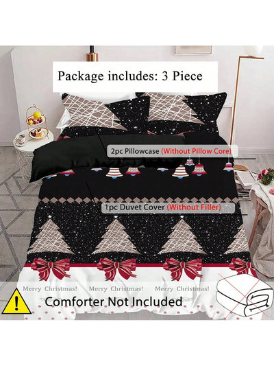 Cozy Christmas Trees Patchwork Print Duvet Cover Set - Perfect Bedroom Decor for All Seasons!