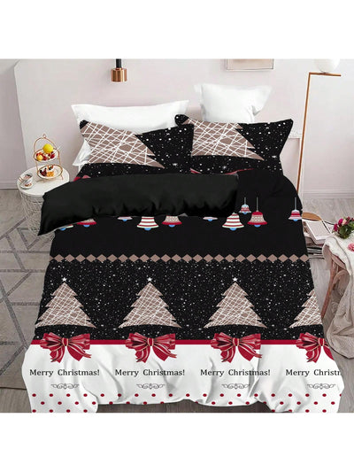 Cozy Christmas Trees Patchwork Print Duvet Cover Set - Perfect Bedroom Decor for All Seasons!