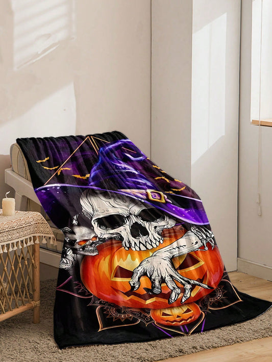 Cozy Cartoon Halloween Flannel Blanket - Perfect for Home, Picnics, and Travel