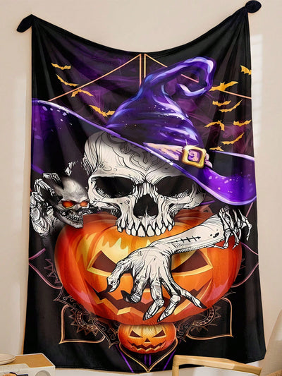 Cozy Cartoon Halloween Flannel Blanket - Perfect for Home, Picnics, and Travel