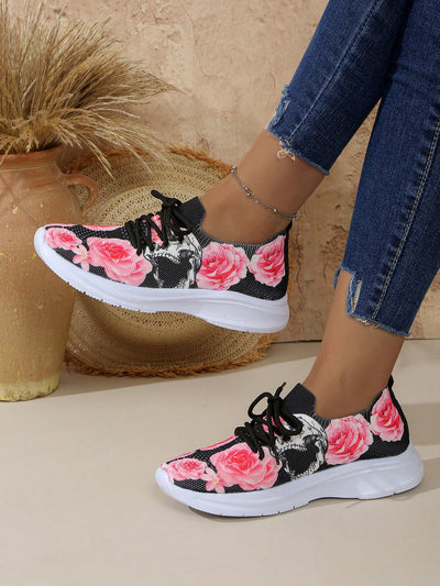 Skull Flower Print Athletic Shoes: Comfortable and Stylish for Outdoor Leisure