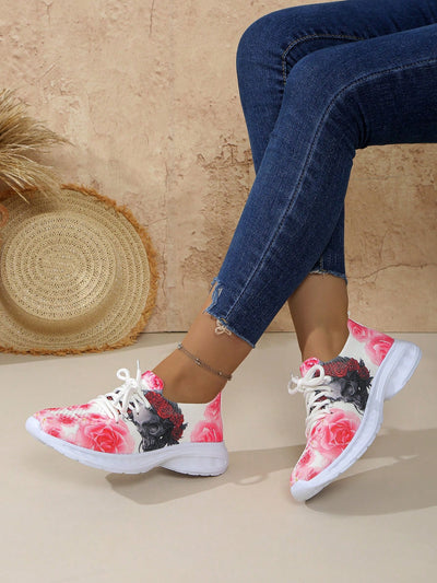 Skull Flower Print Athletic Shoes: Comfortable and Stylish for Outdoor Leisure