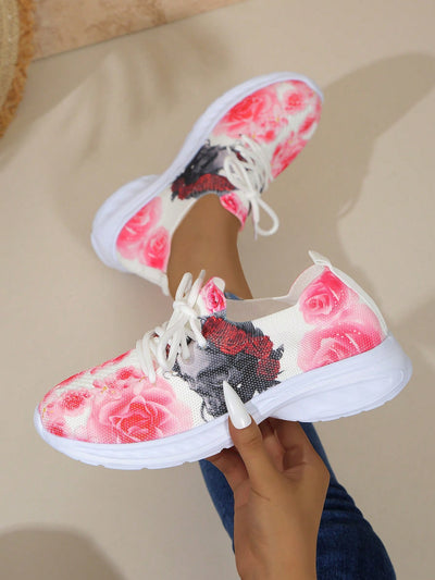 Skull Flower Print Athletic Shoes: Comfortable and Stylish for Outdoor Leisure