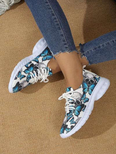 Skull Flower Print Athletic Shoes: Comfortable and Stylish for Outdoor Leisure