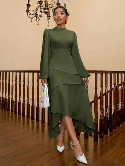 Chic & Elegant Women's Stand Collar Lantern Sleeve Long Sleeve Dress