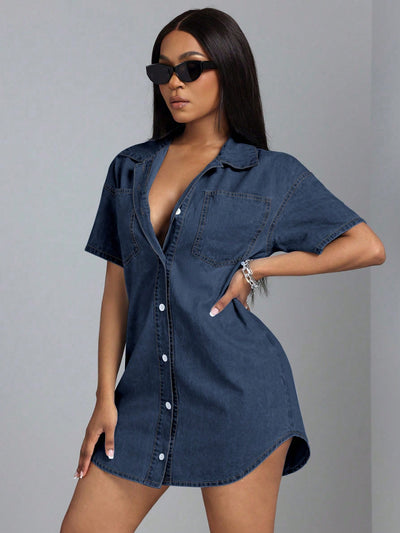 Effortlessly Chic: Simple Solid Color Denim Dress for Daily Wear