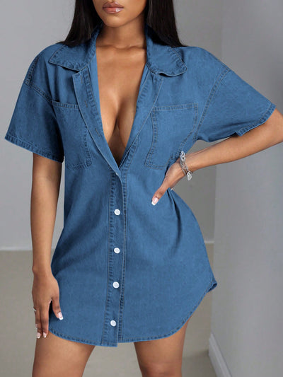 Effortlessly Chic: Simple Solid Color Denim Dress for Daily Wear