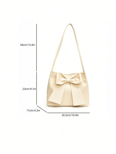 Chic Bow-Decorated PU Leather Shoulder Bag for Women - Stylish, Lightweight, and Spacious