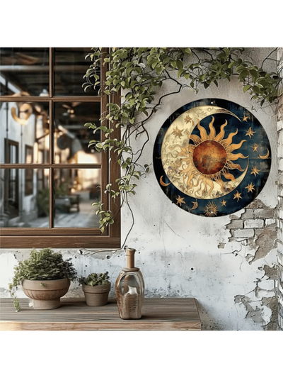 Celestial Charm: Moon & Sun Metal Wall Sign for Stylish Home & Bar Decor