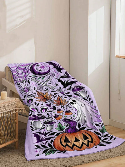 Pumpkin Ghost Print Fleece Blanket: Soft, Warm Throw for Sofa, Office, Bed, Camping & Travel