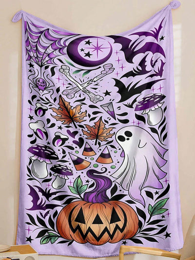 Pumpkin Ghost Print Fleece Blanket: Soft, Warm Throw for Sofa, Office, Bed, Camping & Travel