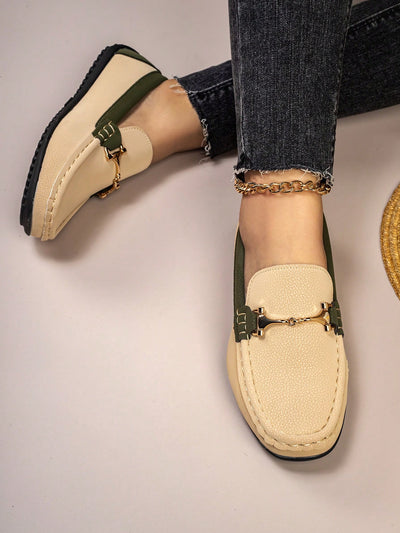 Women's Color Contrast Chain Handmade Loafers: Stylish and Breathable Outdoor Shoes