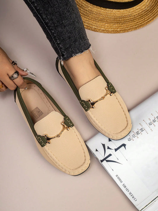 Women's Color Contrast Chain Handmade Loafers: Stylish and Breathable Outdoor Shoes