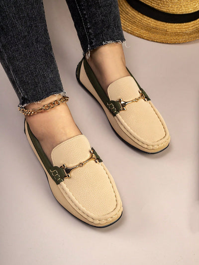 Women's Color Contrast Chain Handmade Loafers: Stylish and Breathable Outdoor Shoes