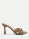 Chic Elegance: Brown Stiletto Mule Sandals with Metal Accents for Any Occasion