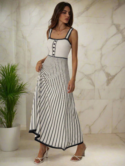 Chic & Elegant Color Block Striped Long Slip Dress - Perfect for Work, Dates, and Summer Outings