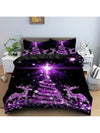 Purple Christmas Tree Print Duvet Cover Set - Cozy Holiday Bedding Trio