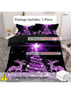 Purple Christmas Tree Print Duvet Cover Set - Cozy Holiday Bedding Trio