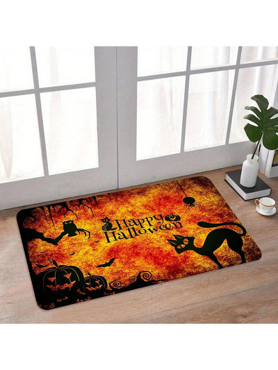 Spooky Chic Halloween Black Cat Print Non-Slip Doormat - Perfect for Any Room