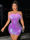 Sparkling Elegance: Plus Size Pearl Sequin Tassel Bodycon Mini Dress for Effortless Holiday Glam