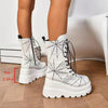 Stylish White Lace-Up Mid-Calf Boots with Thick Soles - The Ultimate Statement Piece