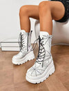 Stylish White Lace-Up Mid-Calf Boots with Thick Soles - The Ultimate Statement Piece