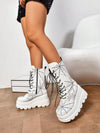 Stylish White Lace-Up Mid-Calf Boots with Thick Soles - The Ultimate Statement Piece