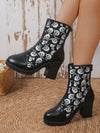 Chic and Stylish Printed Block Heel Short Boots in Black - Fall/Winter 2024 New Arrivals